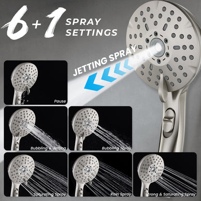 8-Inch RYAMEN Dual Shower Head Combo, Brushed Nickel 8'' High Pressure Rain/Rainfall Shower Head 2.5 GPM (Besides California),5 Settings Adjustable Handheld Showers,with 15" Height Adjustable Slide Bar,Holder/59’‘ Hose