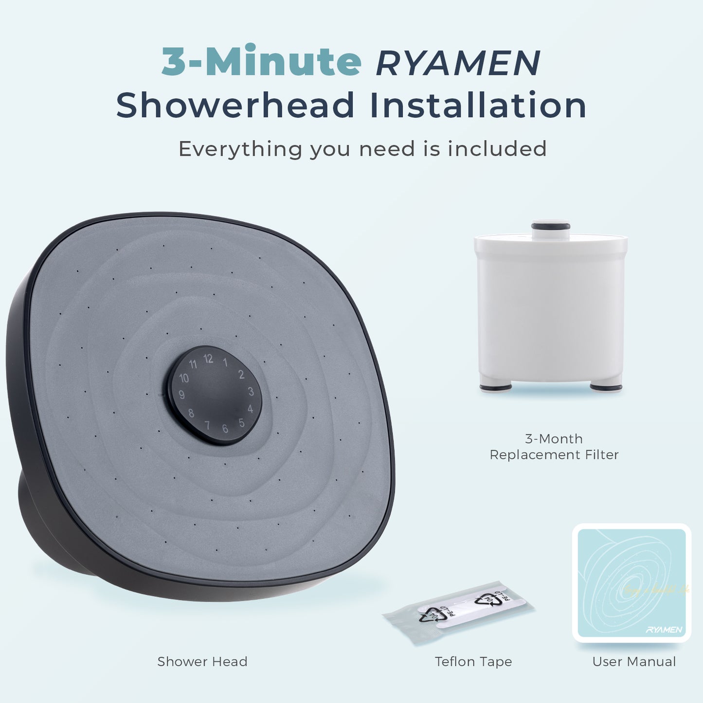 Ryamen Flitered Rain Shower Head (Black/White/Brushed Nickle)