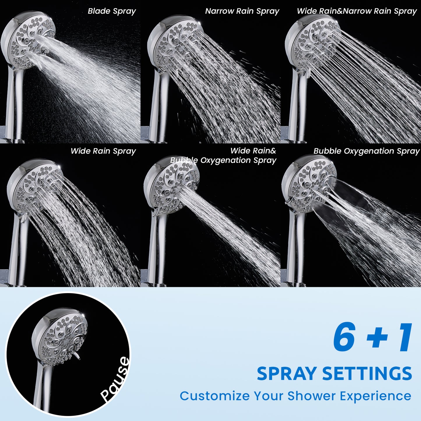 RYAMEN Upgraded Dual Shower Heads Combo, 10 inch Filtered Shower Head with Handheld, 3-Way Rain Shower Head with Filters 2.5 GPM (Except California), 7 Settings Handheld Spray, High Pressure, Height Adjustable (Black)/（Chrome Silver）