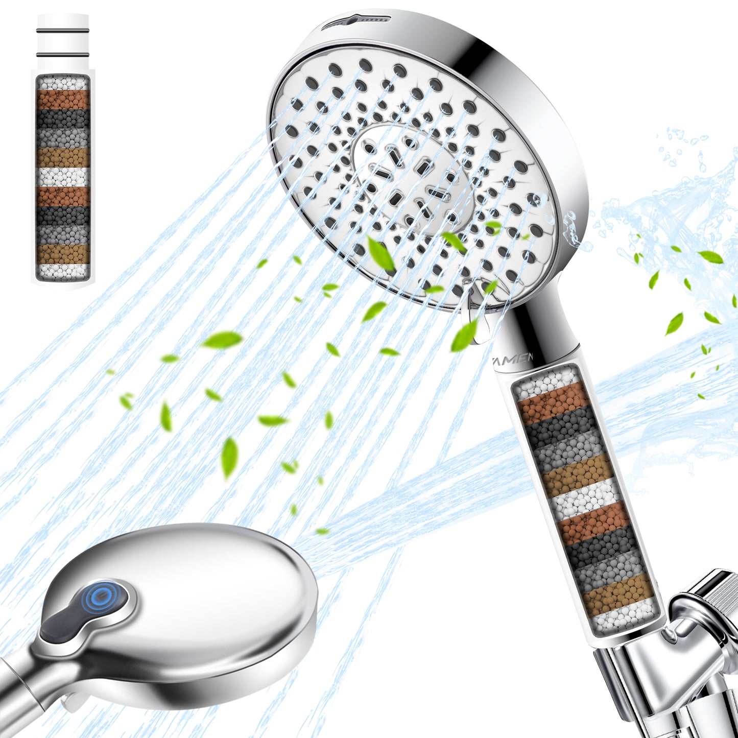 Ryamen Filtered Shower Head with Handheld, High Pressure 9-Spray Modes Detachable Shower Head with Filter for Hard Water-Remove Chlorine & Impurities, Improve Skin & Hair Health