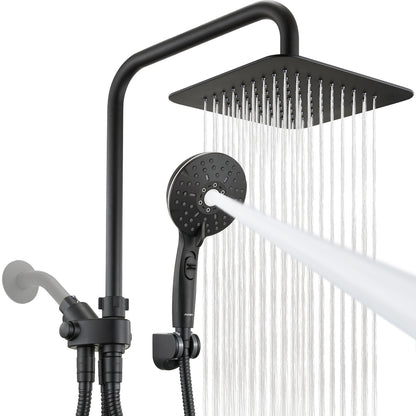 8-Inch RYAMEN Dual Shower Head Combo, Black and Oil Rubbed Bronze 8'' High Pressure Rain/Rainfall Shower Head 2.5 GPM (Except California),5 Settings Adjustable Handheld Showers,with 15" Height Adjustable Slide Bar,Holder/Hose