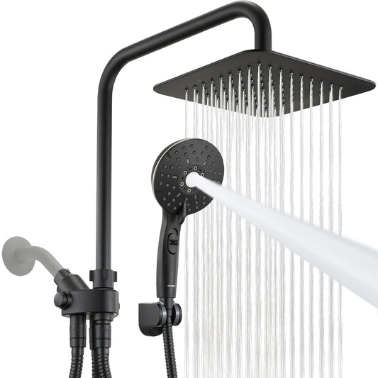 8-Inch RYAMEN Dual Shower Head Combo, Black and Oil Rubbed Bronze 8'' High Pressure Rain/Rainfall Shower Head 2.5 GPM (Except California),5 Settings Adjustable Handheld Showers,with 15" Height Adjustable Slide Bar,Holder/Hose