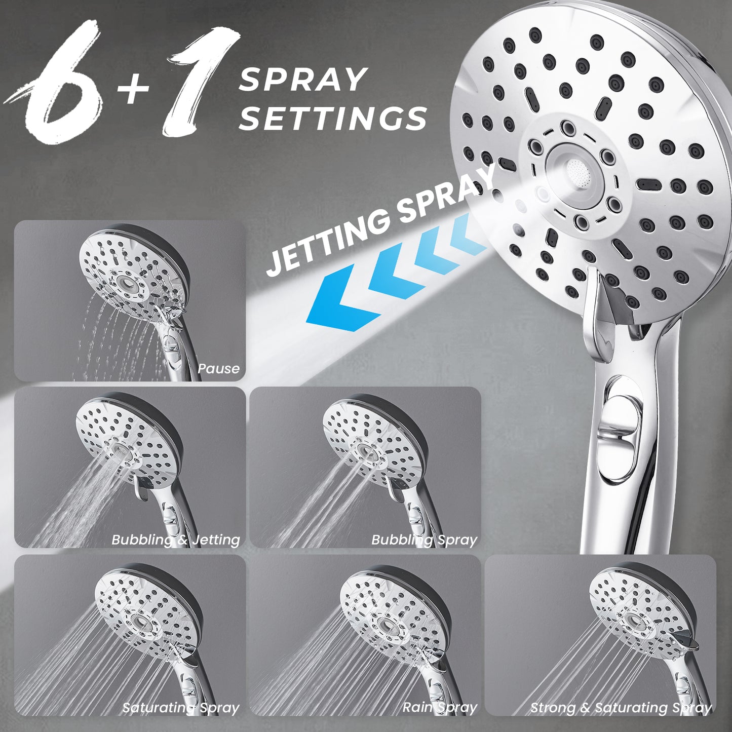 8-Inch RYAMEN Dual Shower Head Combo, 8'' High Pressure Rain/Rainfall Shower Head 2.5 GPM  (Except California),5 Settings Adjustable Handheld Showers,with 15" Height Adjustable Slide Bar,Holder/Hose, Angle Adjustable, Chrome