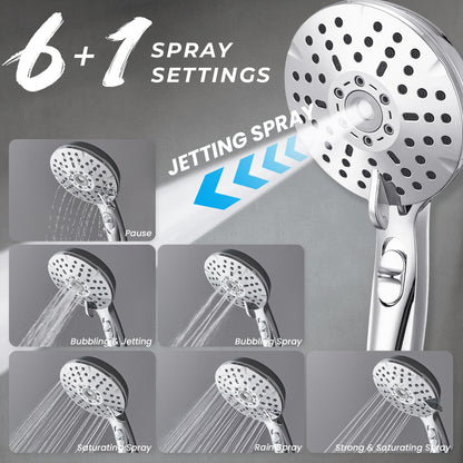 8-Inch RYAMEN Dual Shower Head Combo, 8'' High Pressure Rain/Rainfall Shower Head 2.5 GPM  (Except California),5 Settings Adjustable Handheld Showers,with 15" Height Adjustable Slide Bar,Holder/Hose, Angle Adjustable, Chrome