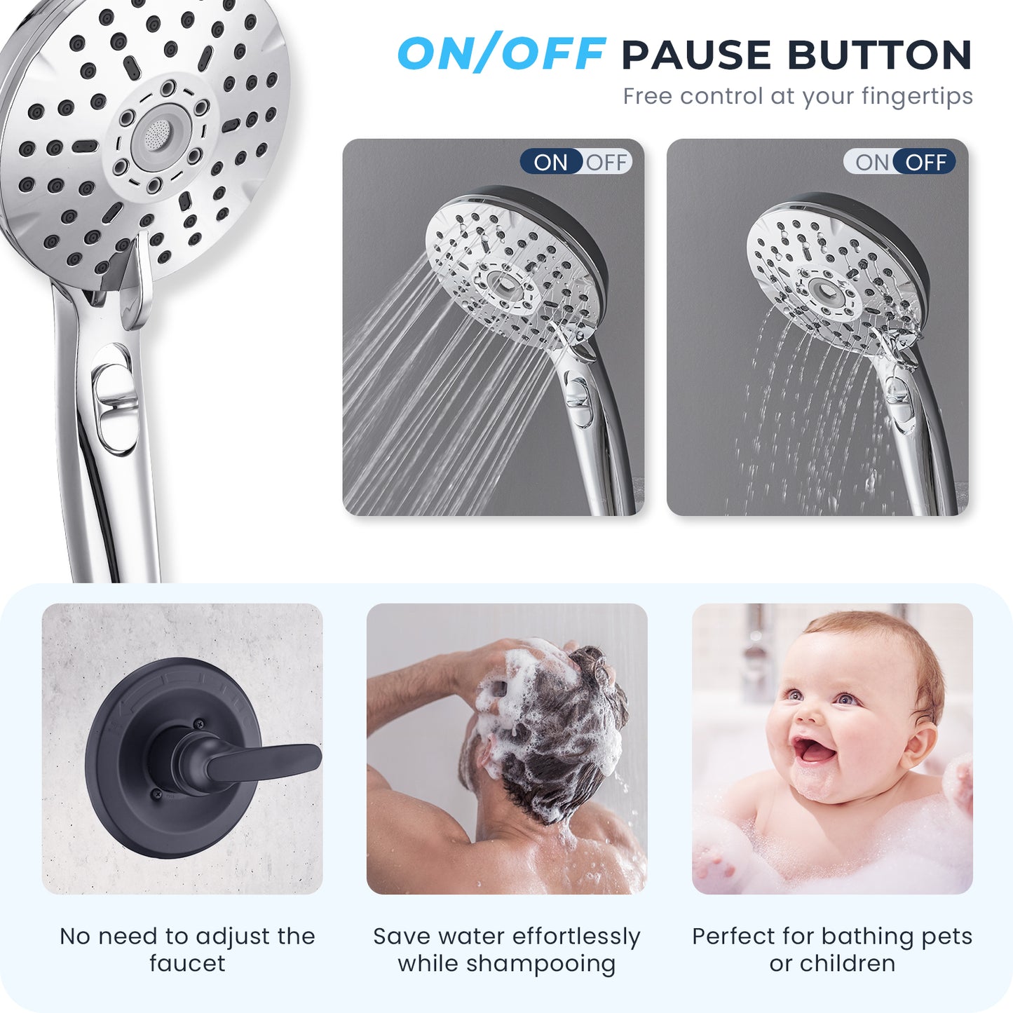 8-Inch RYAMEN Dual Shower Head Combo, 8'' High Pressure Rain/Rainfall Shower Head 2.5 GPM  (Except California),5 Settings Adjustable Handheld Showers,with 15" Height Adjustable Slide Bar,Holder/Hose, Angle Adjustable, Chrome