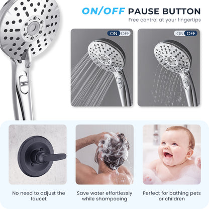8-Inch RYAMEN Dual Shower Head Combo, 8'' High Pressure Rain/Rainfall Shower Head 2.5 GPM  (Except California),5 Settings Adjustable Handheld Showers,with 15" Height Adjustable Slide Bar,Holder/Hose, Angle Adjustable, Chrome