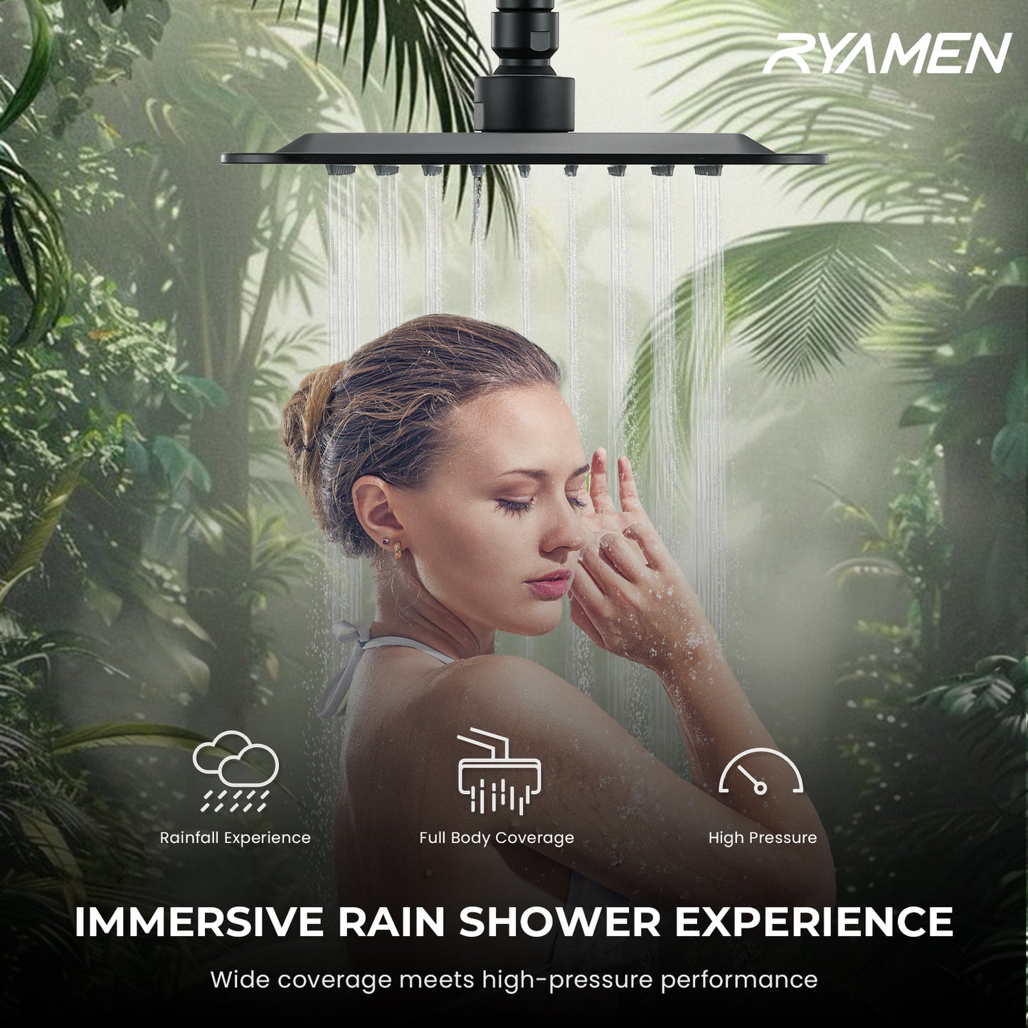 8-Inch RYAMEN Dual Shower Head Combo, Black and Oil Rubbed Bronze 8'' High Pressure Rain/Rainfall Shower Head 2.5 GPM (Except California),5 Settings Adjustable Handheld Showers,with 15" Height Adjustable Slide Bar,Holder/Hose
