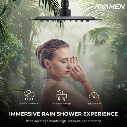 8-Inch RYAMEN Dual Shower Head Combo, Black and Oil Rubbed Bronze 8'' High Pressure Rain/Rainfall Shower Head 2.5 GPM (Except California),5 Settings Adjustable Handheld Showers,with 15" Height Adjustable Slide Bar,Holder/Hose