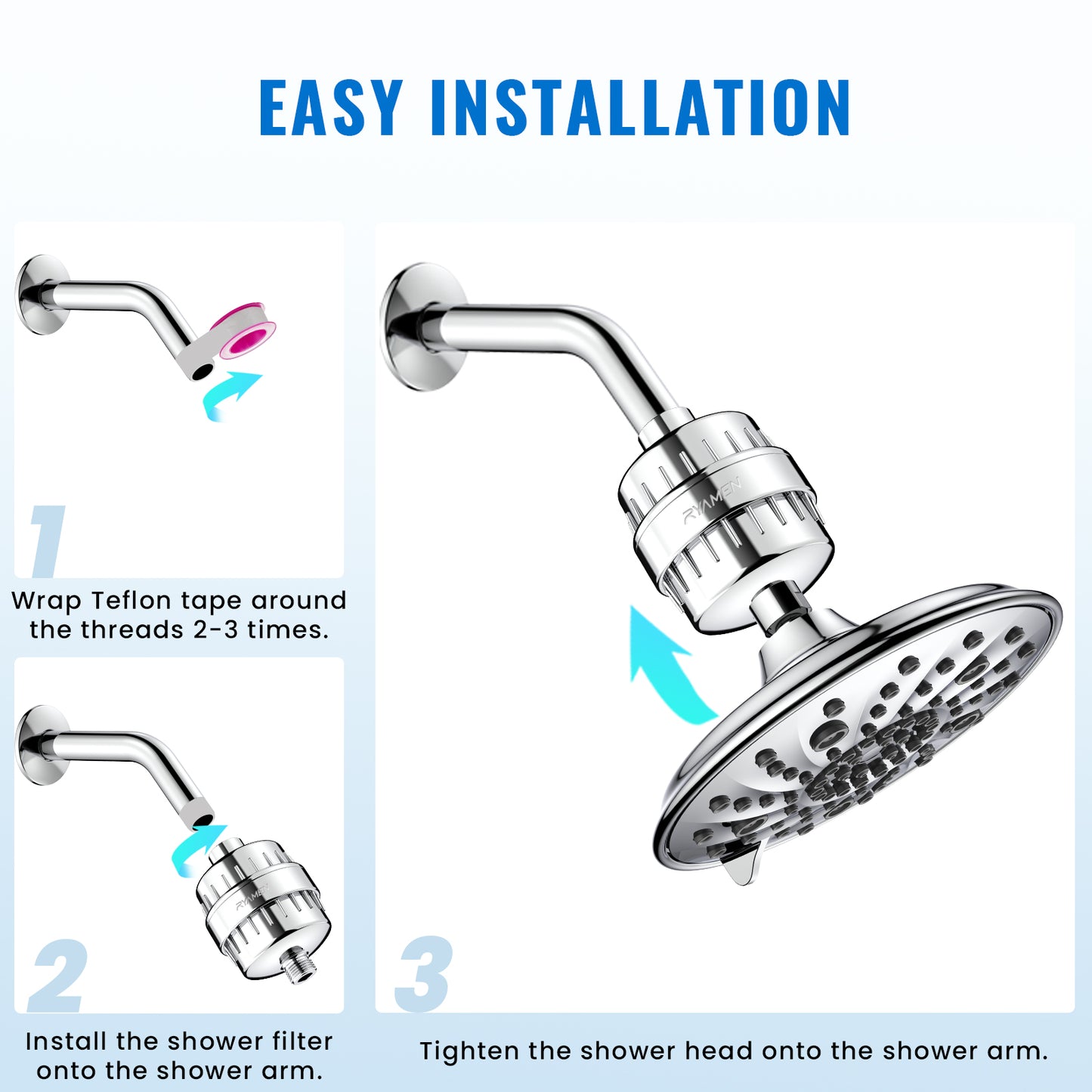 Shower Head Filter for Hard Water 20-Stage, Remove Heavy Metals, Chlorine & More – High Output, Enhanced Filtration for Healthier Skin and Hair (Silver)