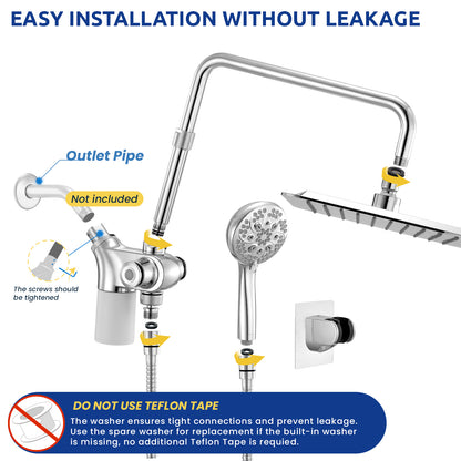 10-Inch RYAMEN Upgraded Dual Shower Heads Combo, 10 inch Filtered Shower Head with Handheld, 3-Way Rain Shower Head with Filters 2.5 GPM (Except California), 7 Settings Handheld Spray, High Pressure, Height Adjustable (Black)/（Chrome Silver）