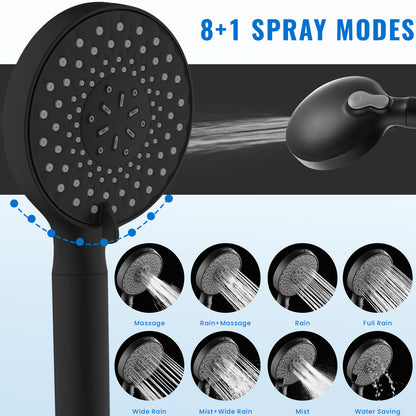 Ryamen Filtered Shower Head with Handheld, High Pressure 9-Spray Modes Detachable Shower Head with Filter for Hard Water-Remove Chlorine & Impurities, Improve Skin & Hair Health