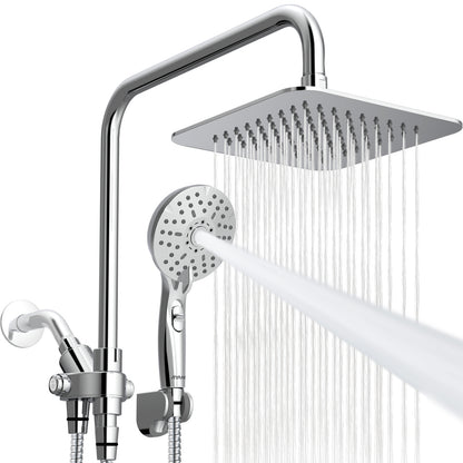 8-Inch RYAMEN Dual Shower Head Combo, Brushed Nickel 8'' High Pressure Rain/Rainfall Shower Head 2.5 GPM (Besides California),5 Settings Adjustable Handheld Showers,with 15" Height Adjustable Slide Bar,Holder/59’‘ Hose