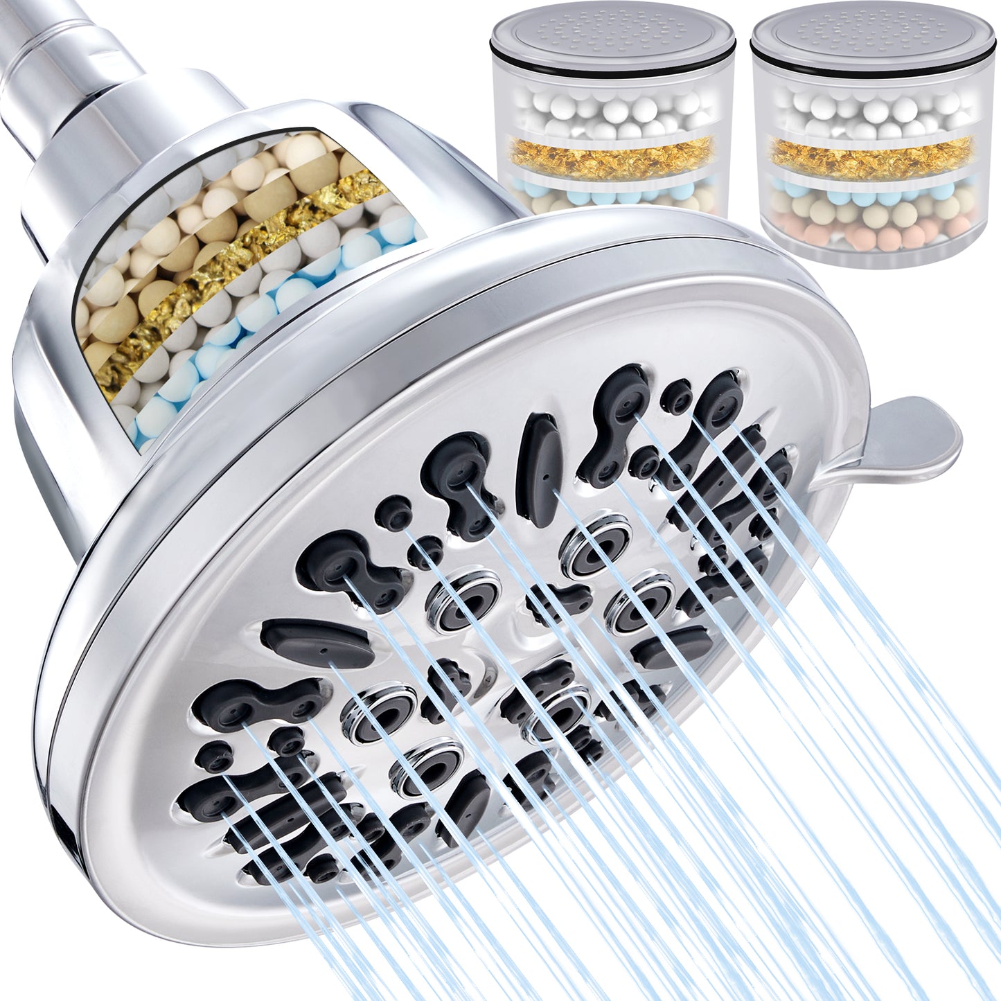 Filtered Shower Head, 5.5" Fixed High-Pressure Rain/Rainfall Shower Head for hard water, 6 Settings Water Softener Showerhead c]with Filter, Remove Chlorine and Heavy Metals