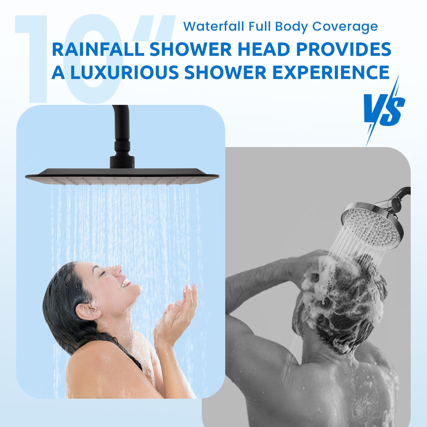 RYAMEN Upgraded Dual Shower Heads Combo, 10 inch Filtered Shower Head with Handheld, 3-Way Rain Shower Head with Filters 2.5 GPM (Except California), 7 Settings Handheld Spray, High Pressure, Height Adjustable (Black)/（Chrome Silver）