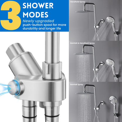 RYAMEN Dual Shower Head Combo, 8'' High Pressure Rain/Rainfall Shower Head 2.5 GPM  (Except California),5 Settings Adjustable Handheld Showers,with 15" Height Adjustable Slide Bar,Holder/Hose, Angle Adjustable, Chrome