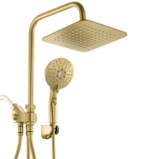 RYAMEN Dual Shower Head Combo, Gold 8'' High Pressure Rain/Rainfall Shower Head 2.5 GPM (Except California),5 Settings Adjustable Handheld Showers,with 15" Height Adjustable Slide Bar,Holder/59’‘ Hose