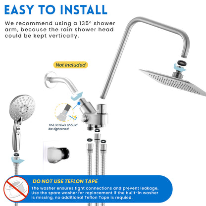 RYAMEN Dual Shower Head Combo, 8'' High Pressure Rain/Rainfall Shower Head 2.5 GPM  (Except California),5 Settings Adjustable Handheld Showers,with 15" Height Adjustable Slide Bar,Holder/Hose, Angle Adjustable, Chrome